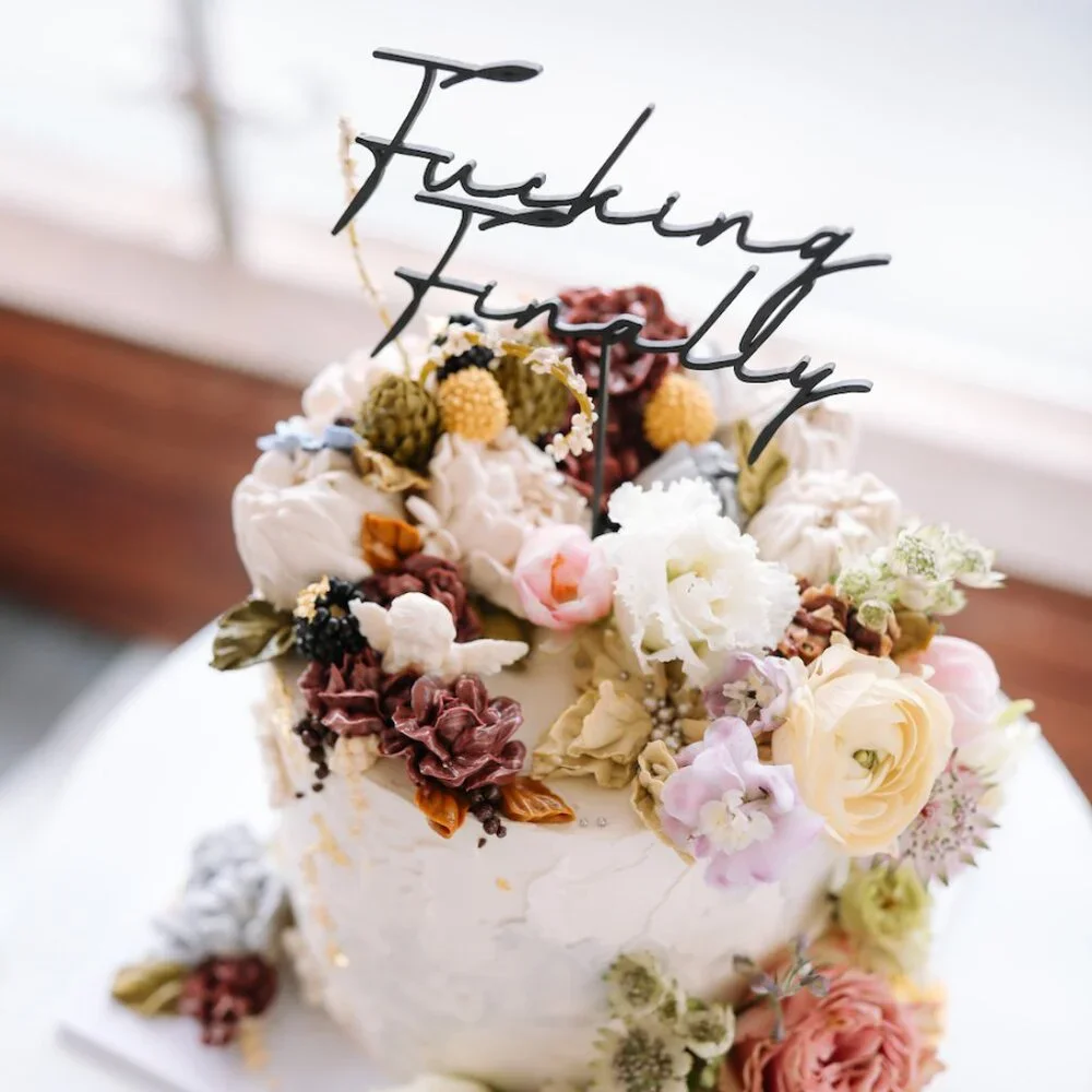 Black Italian Script Cake Topper